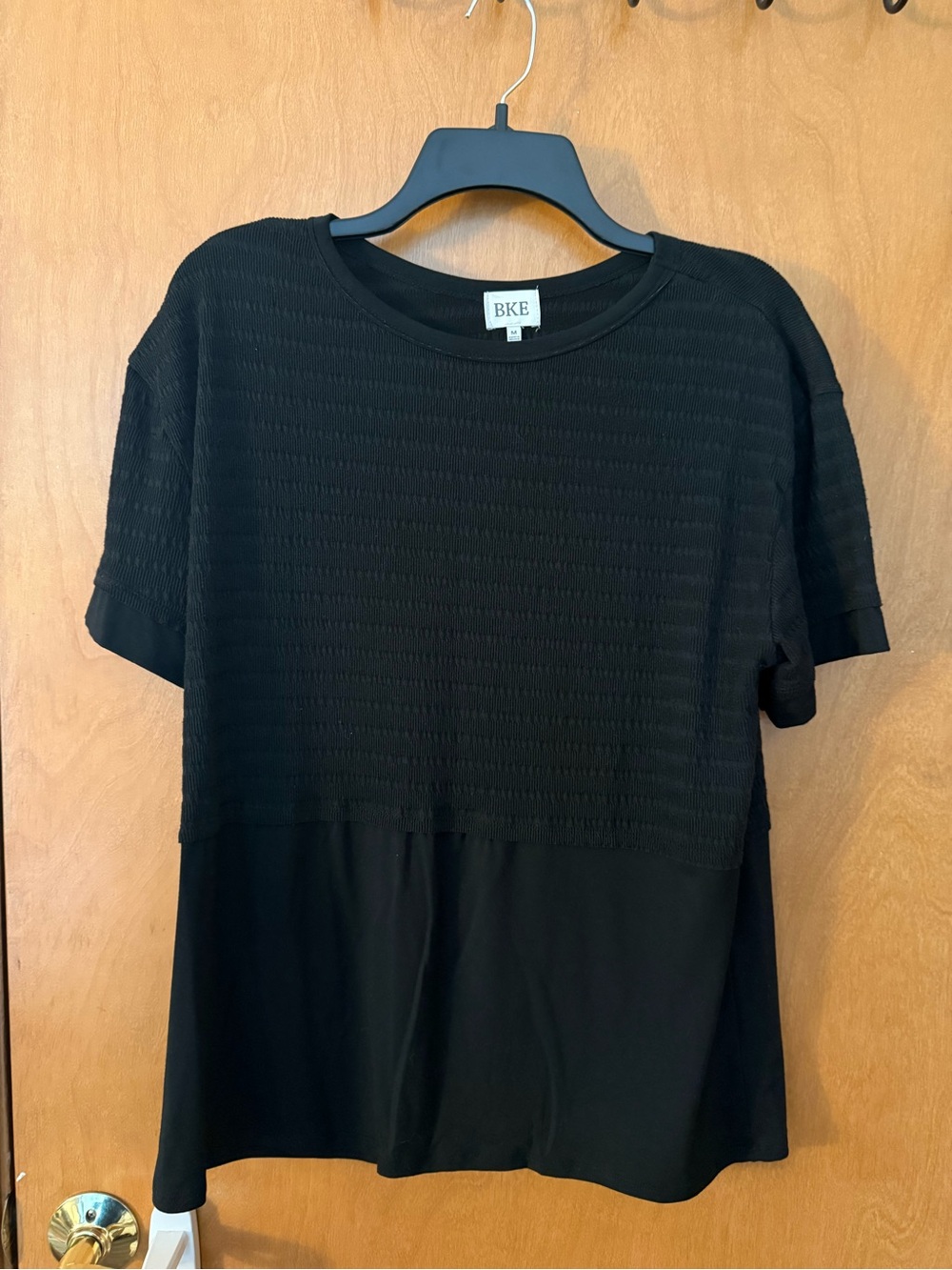BKE Black Short Sleeve Textured Panel Tee